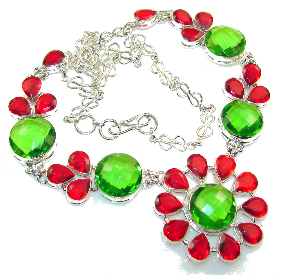 Excellent Green Quartz Sterling Silver Necklace