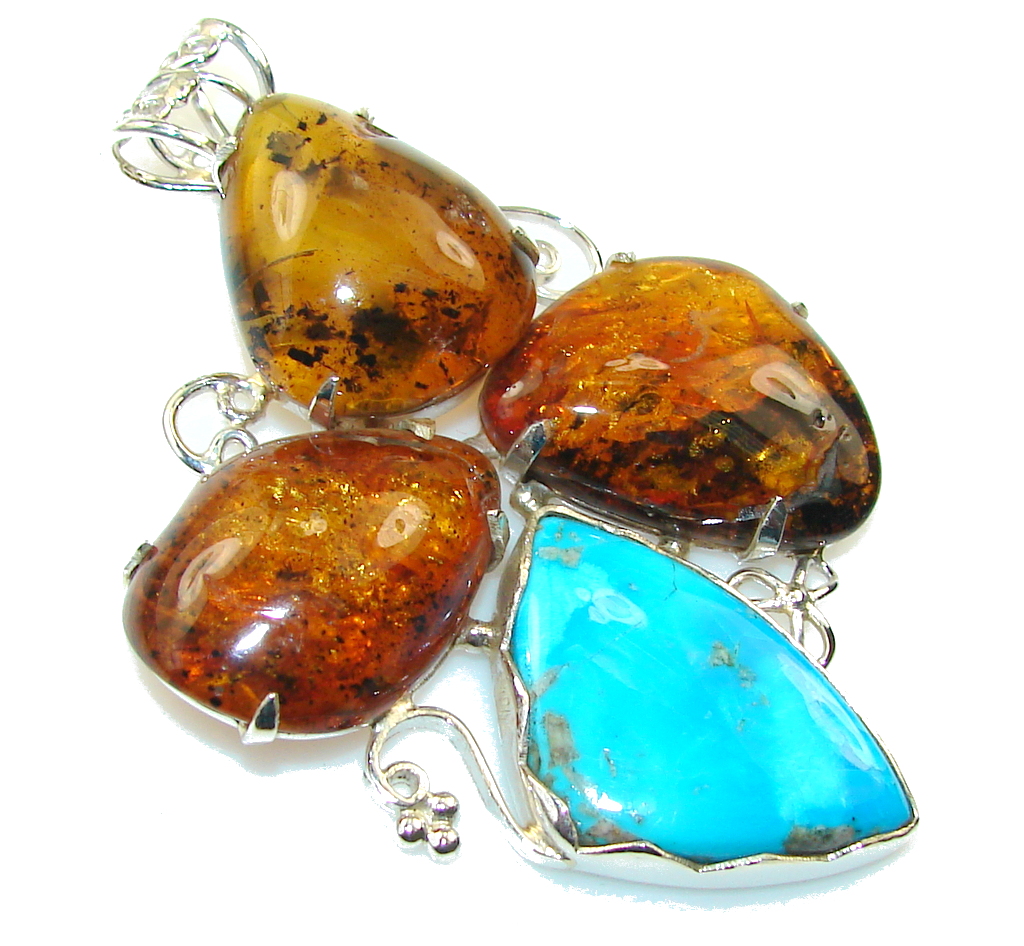 Big!! Love Attraction Polish Amber Sterling Silver Pendant