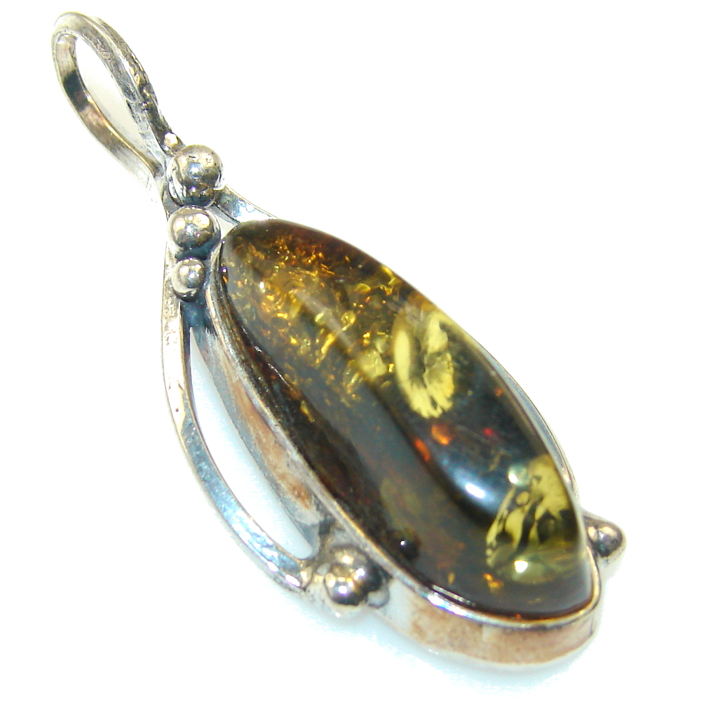 Stylish Petite Polish Amber Sterling Silver Pendant