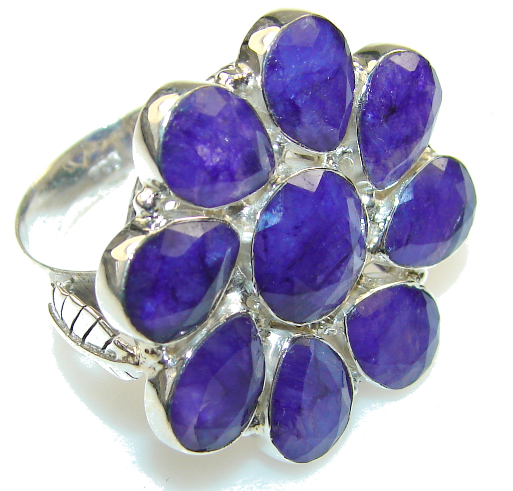 Excellent Blue Sapphire Sterling Silver Ring s. 10 1/2