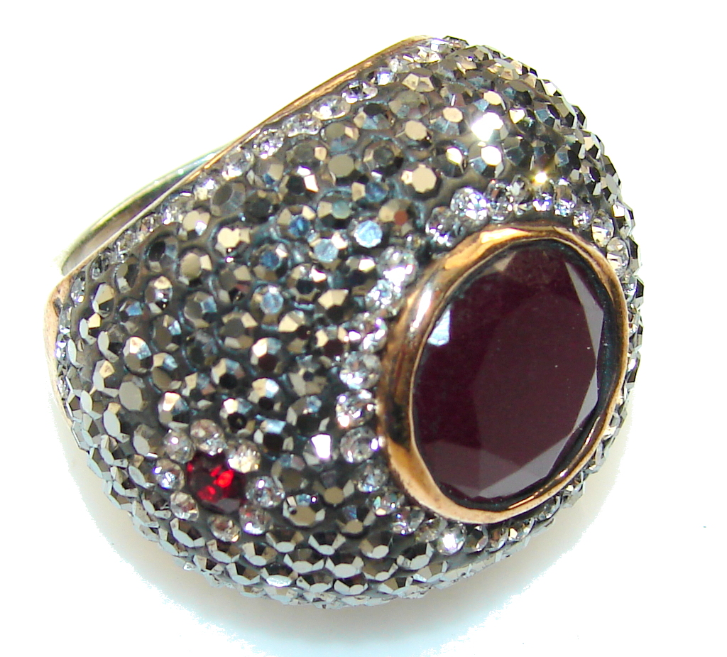 Awesome Design!! Red Ruby Sterling Silver ring s. 7 1/4