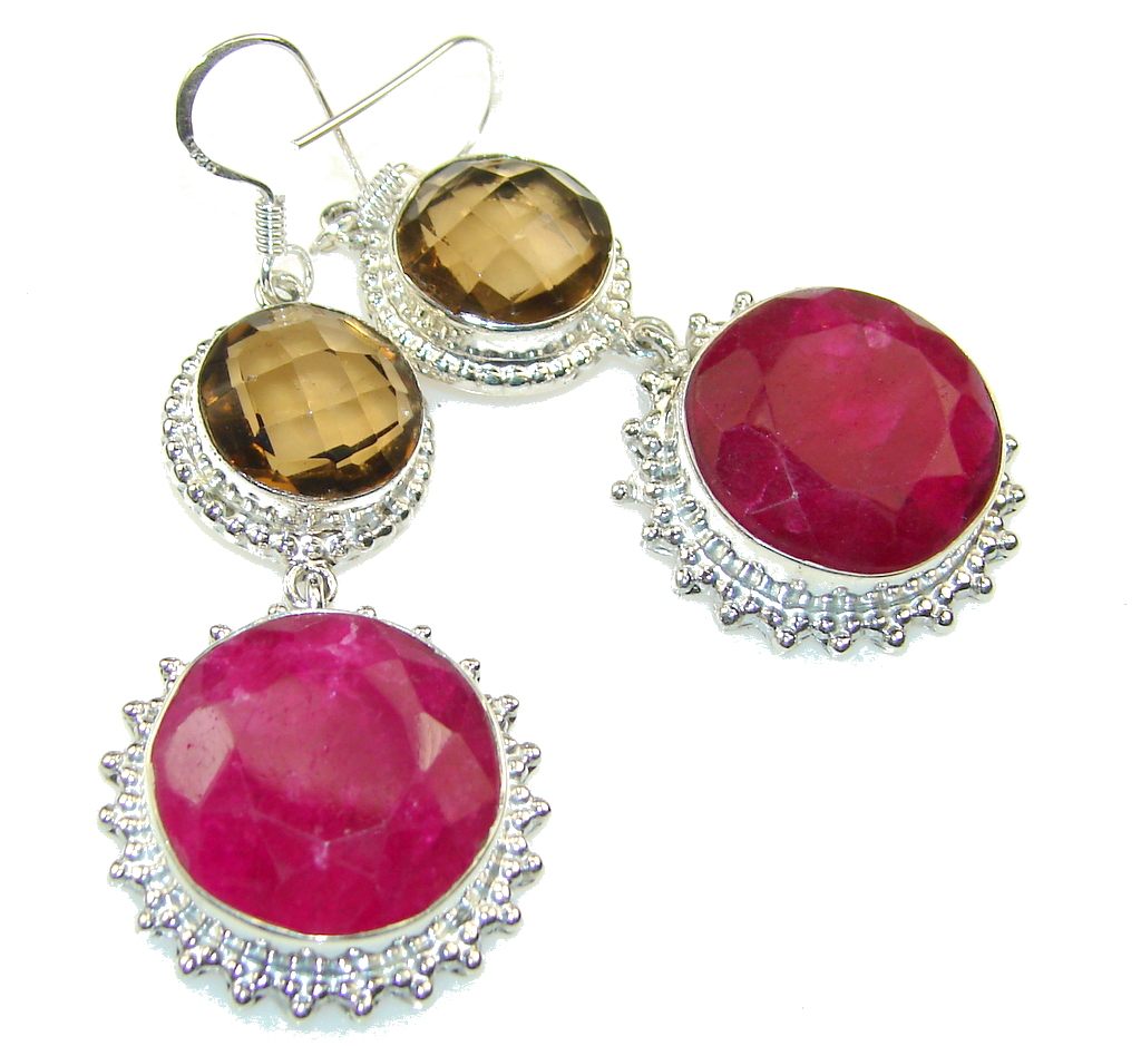 Double The Fun!! Pink Ruby Sterling Silver earrings