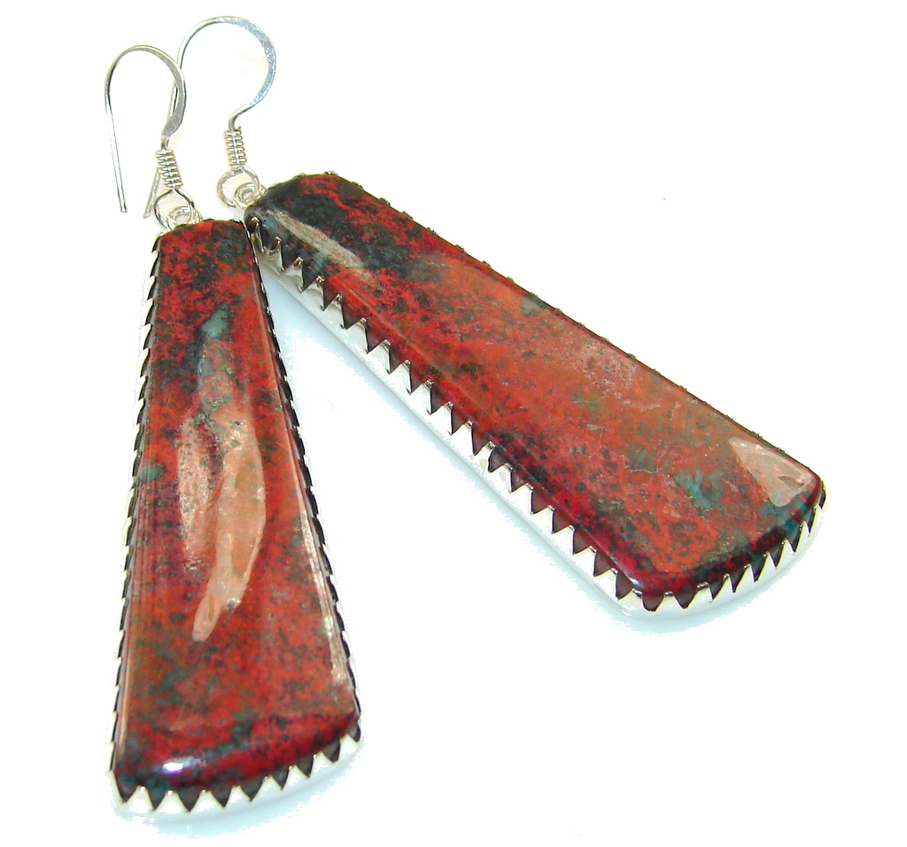 Excellent Red Sonora Jasper Sterling Silver Earrings