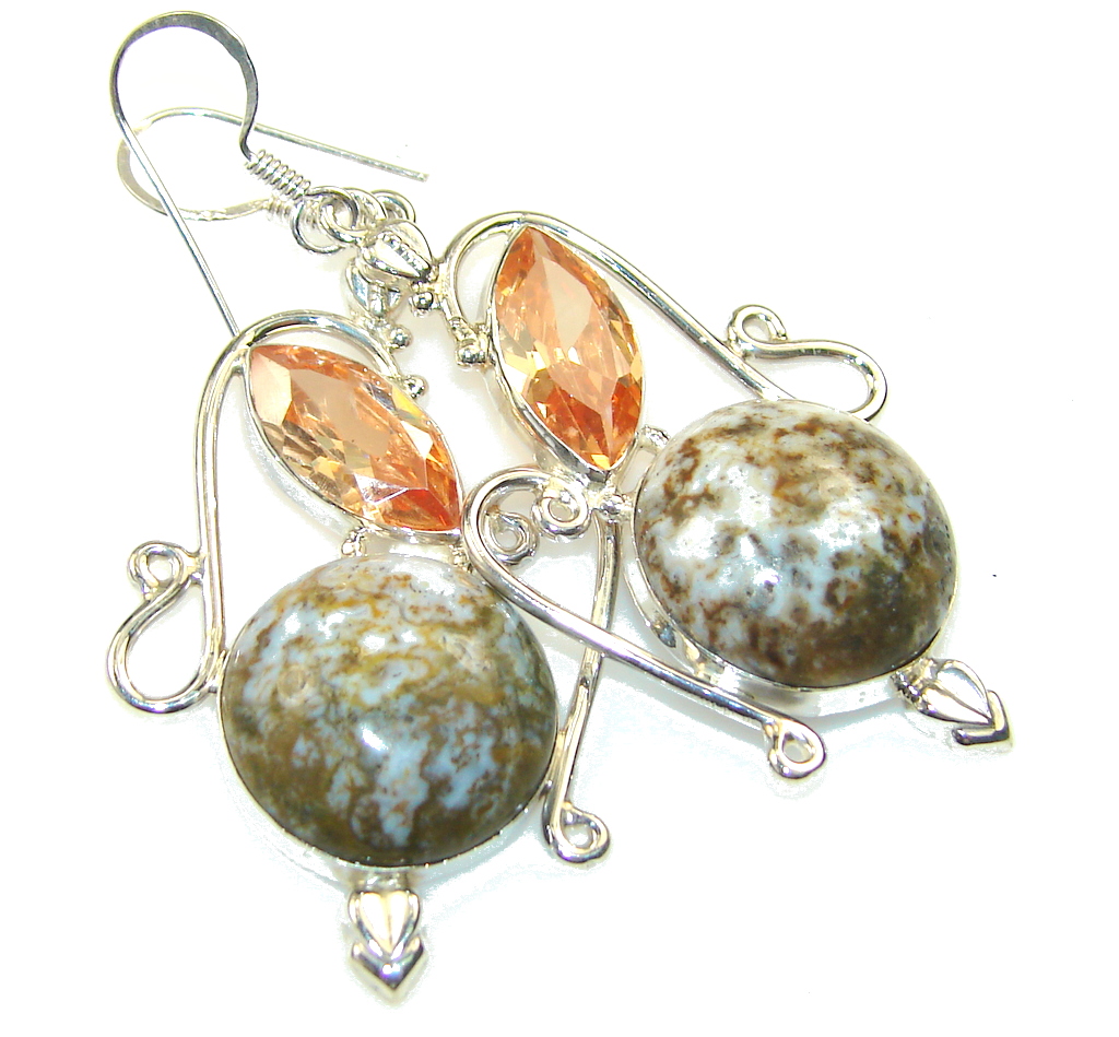 New Trendy!! Ocean Jasper Sterling Silver earrings