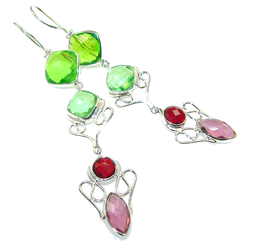 Awesome Multicolor Quartz Sterling Silver Earrings / Very Long