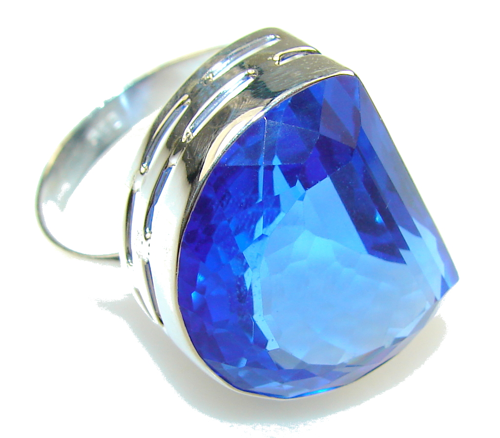 Amazing Color!! Created London Blue Topaz Sterling Silver ring s. 12