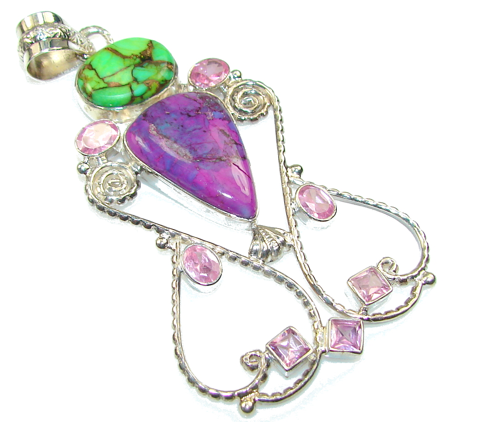 Big!! Copper Turquoise Green & Purple Sterling Silver pendant