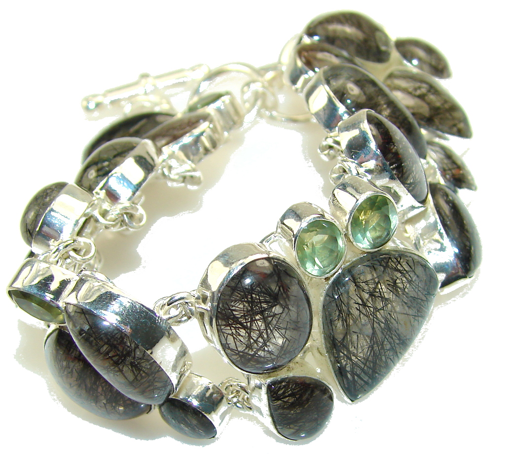 Awesome Black Tourmalinated Quartz Sterling Silver Bracelet