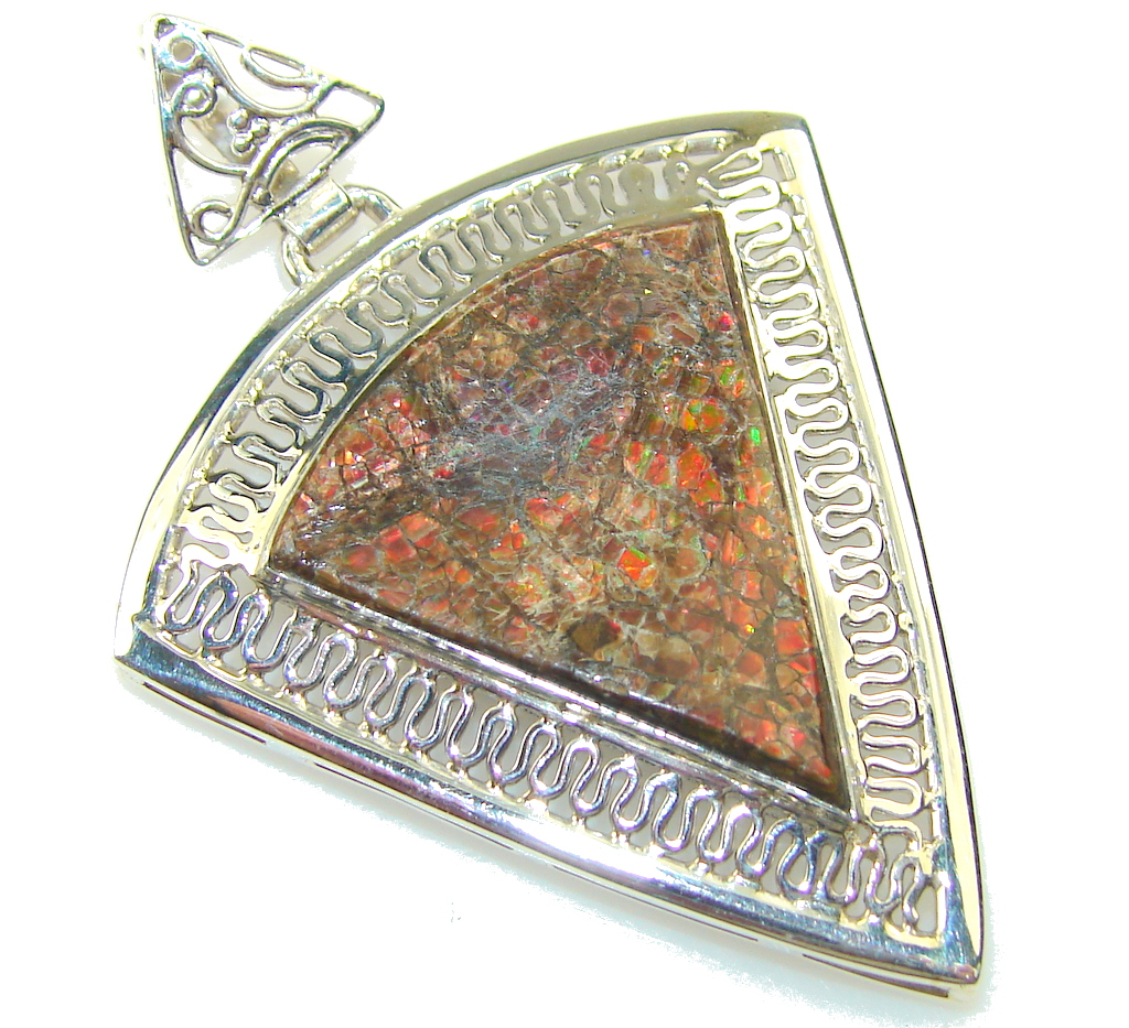 Amazing Design!! Red Ammolite Sterling Silver Pendant