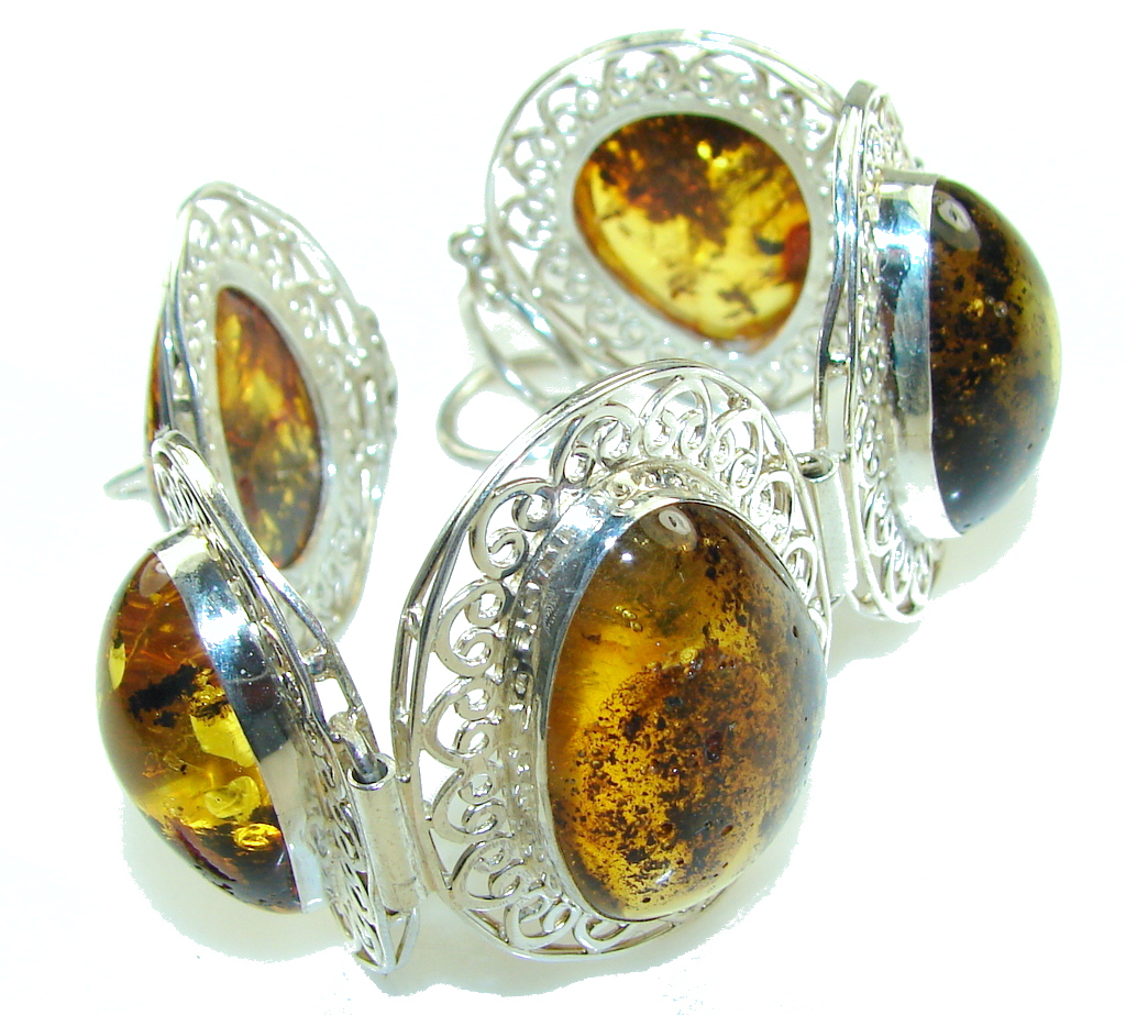 Gorgeous Design!! Polish Amber Sterling Silver Bracelet