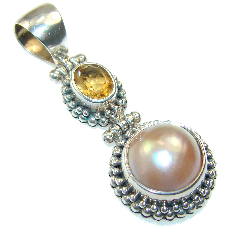 Delicate Light Brown Blister Pearl Sterling Silver pendant