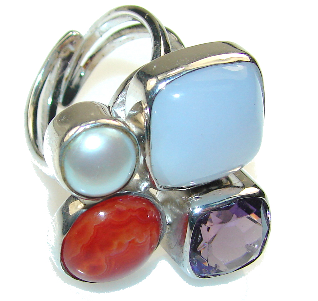 New! Blue Cat's Eye Aquamarine Sterling Silver Ring s. 8 - Adjustable