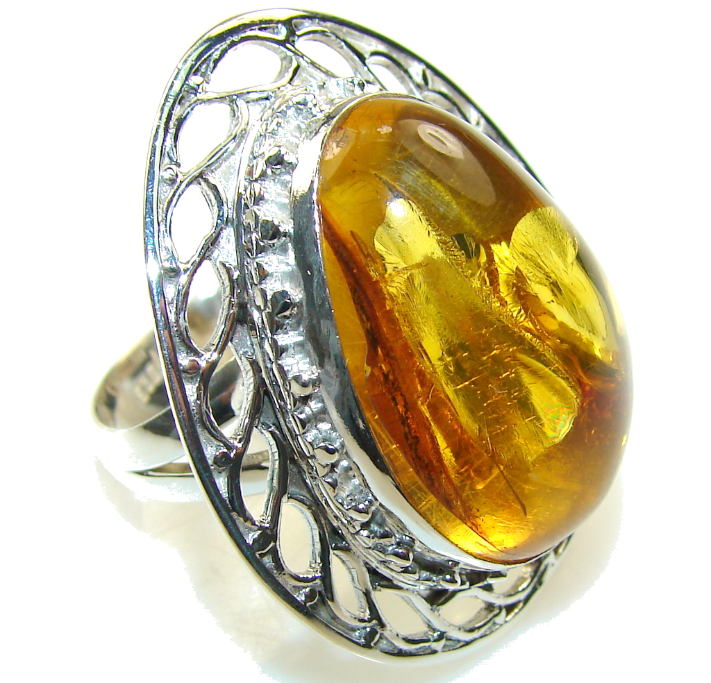 Beautiful Brown Amber Sterling Silver Ring s. 11