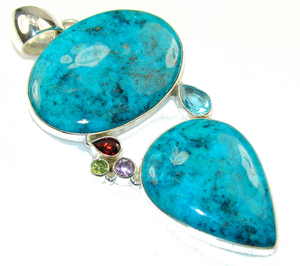 Big Blue Whisper!! Blue Chrysocolla Sterling Silver pendant