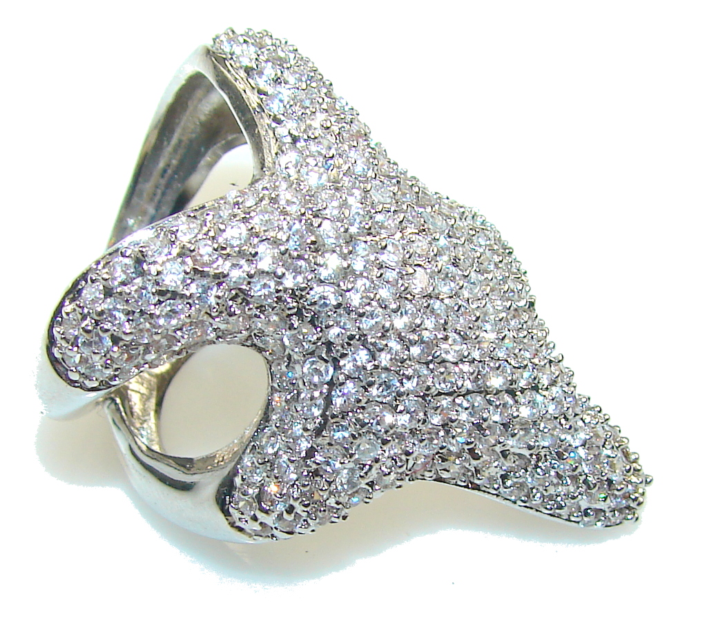 Big! Beautiful Design!! White Topaz Sterling Silver ring s. 7 1/2