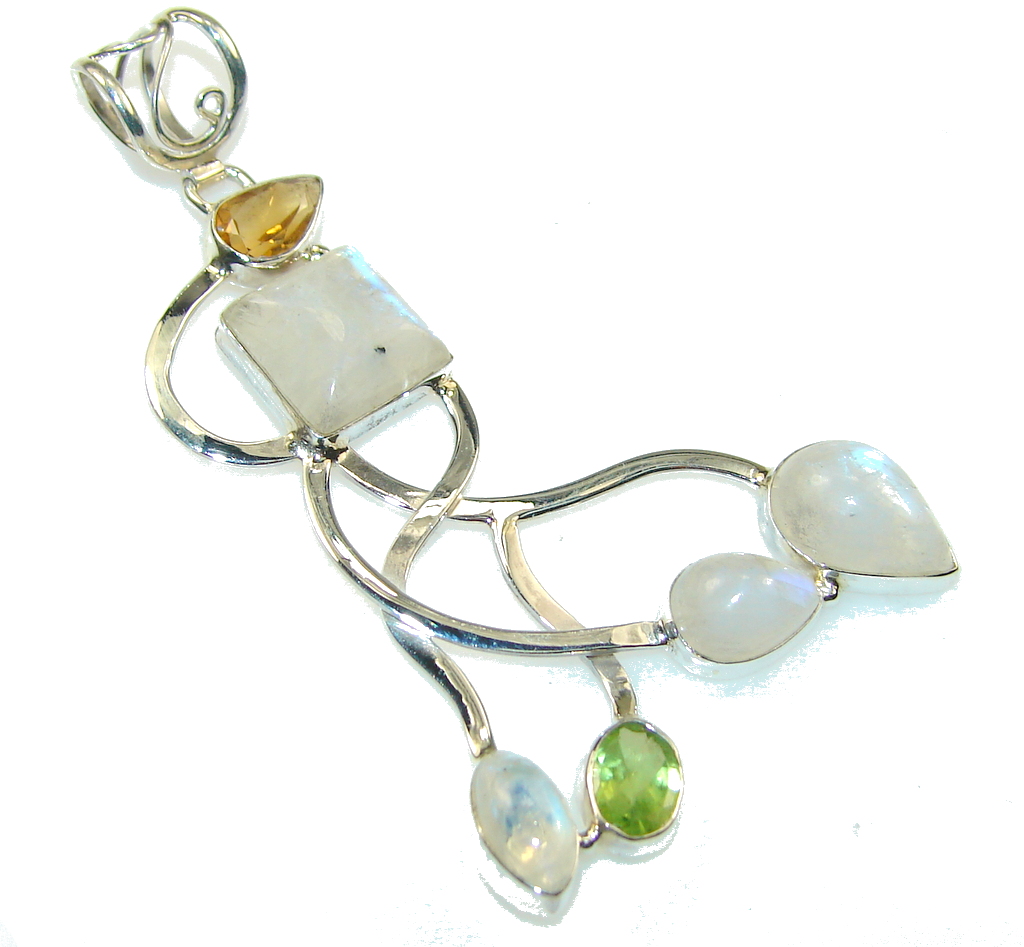 Amazing White Moonstone Sterling Silver Pendant