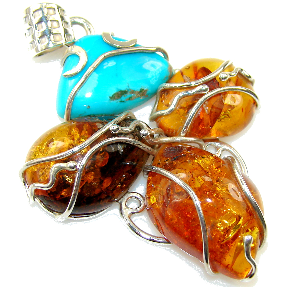 Big!! Love Attraction Polish Amber Sterling Silver Pendant