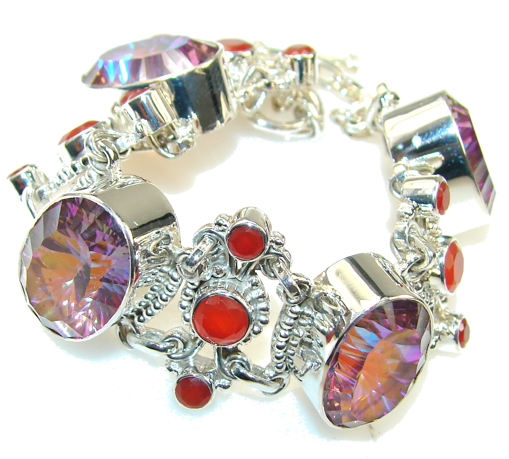Beautiful Genuine Mystic Topaz Sterling Silver Bracelet