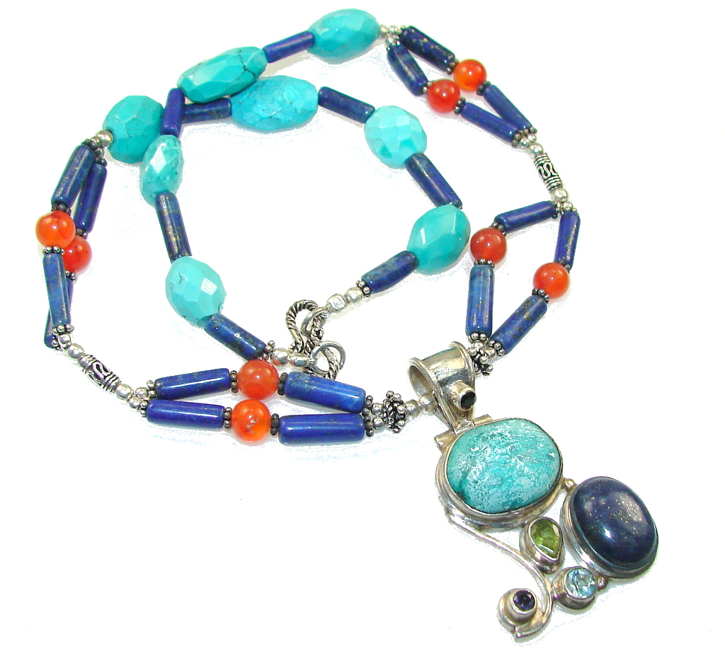 Vintage Style!! Blue Turquoise Sterling Silver necklace