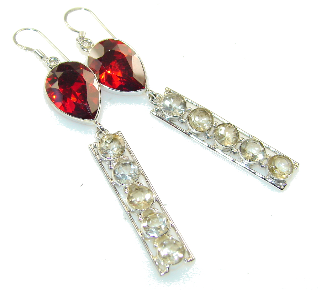 Amazing Created Red Garnet Sterling Silver earrings / Long