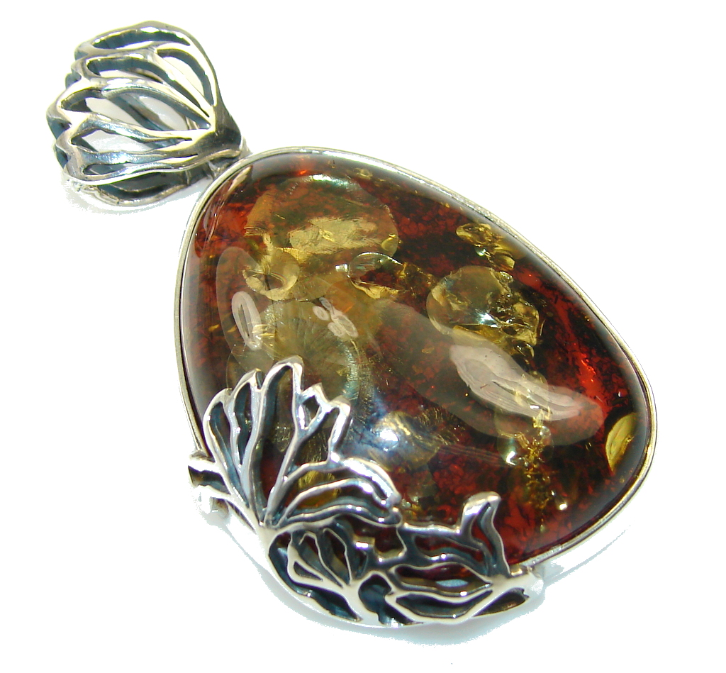 Amazing Polish Amber Sterling Silver Pendant