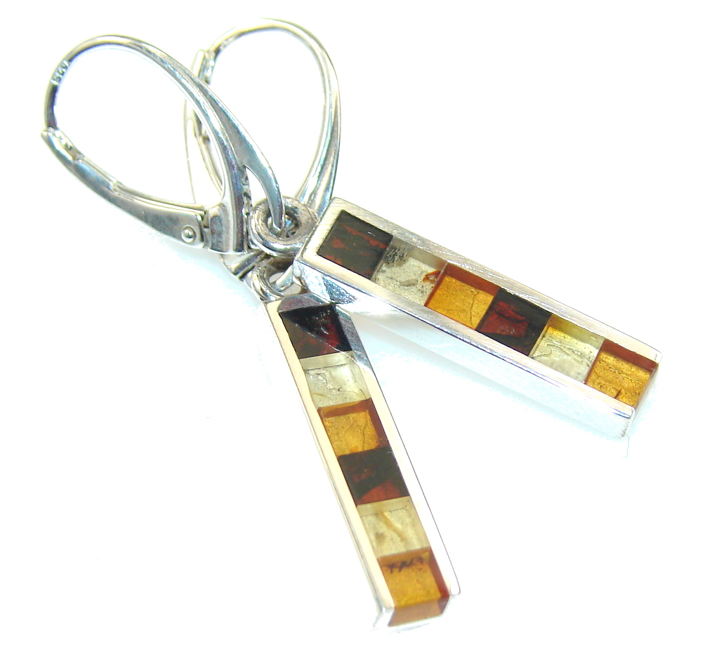 Secret Design!! Polish Amber Sterling Silver earrings