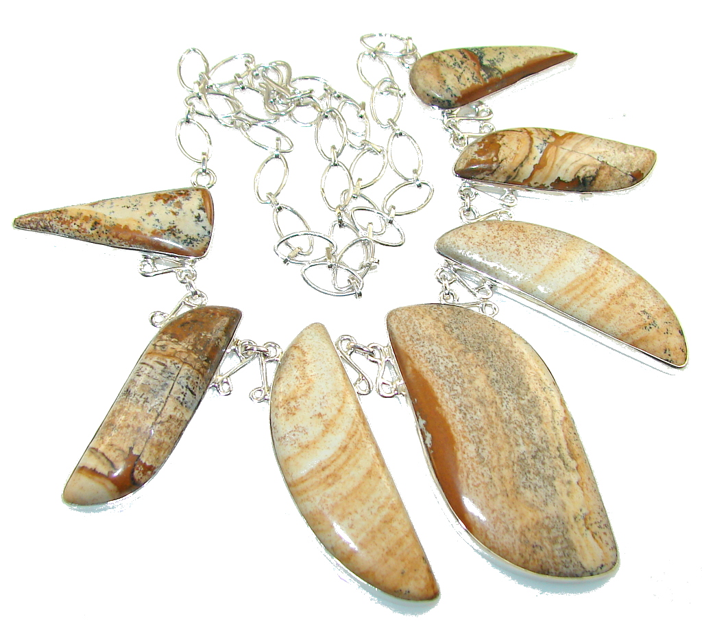 Excellent Design!! Picture Jasper Sterling Silver Necklace
