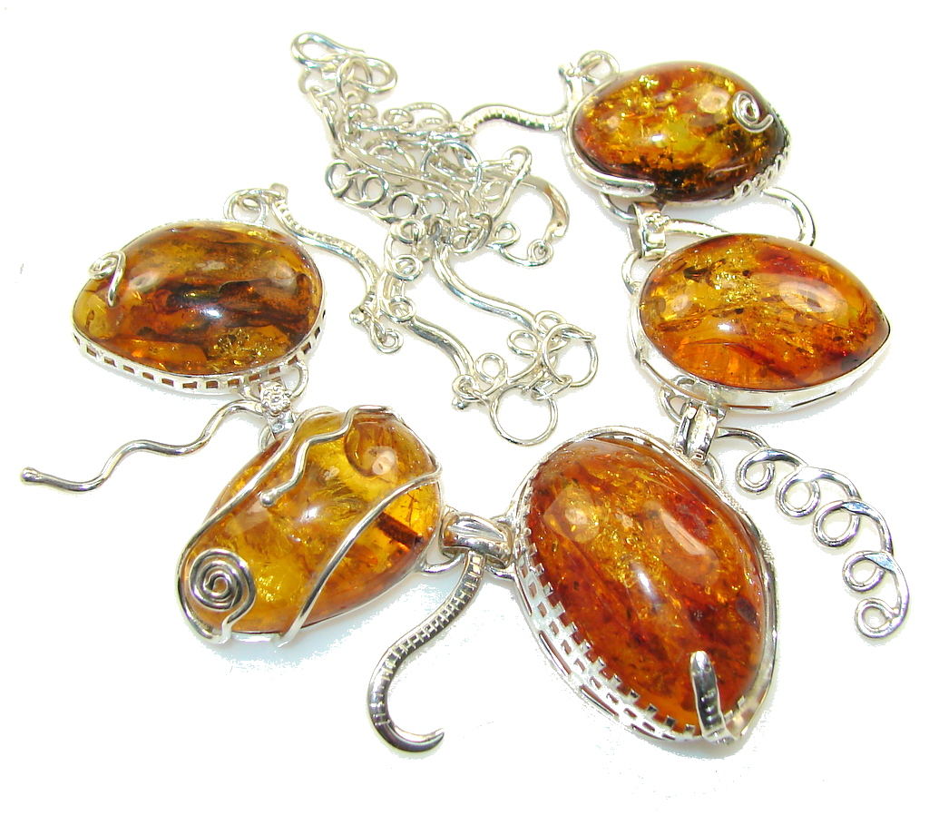 Beautiful Design!! Fabulous Polish Amber Sterling Silver necklace