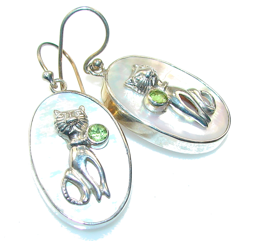 Delicate Green Peridot & Blister Pearl Sterling Silver earrings