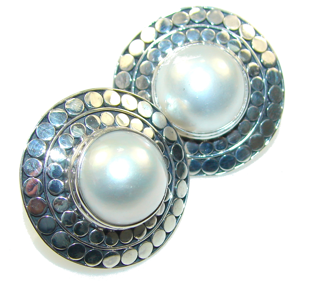 Big! Passion White Fresh Water Pearl Sterling Silver Earrings