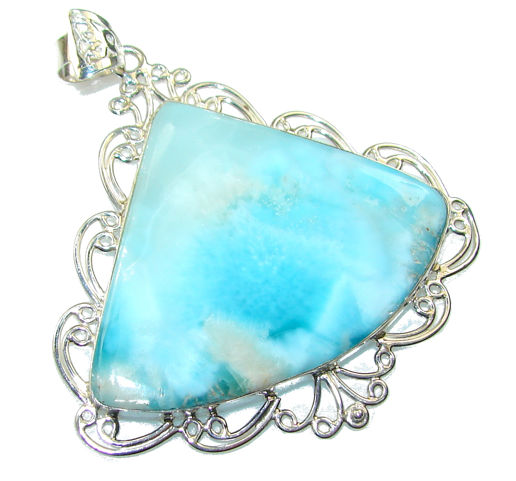 Jumbo!! Secret Blue Larimar Sterling Silver Pendant