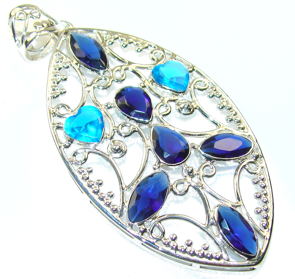Fabulous Blue Sapphire Quartz Sterling Silver Pendant