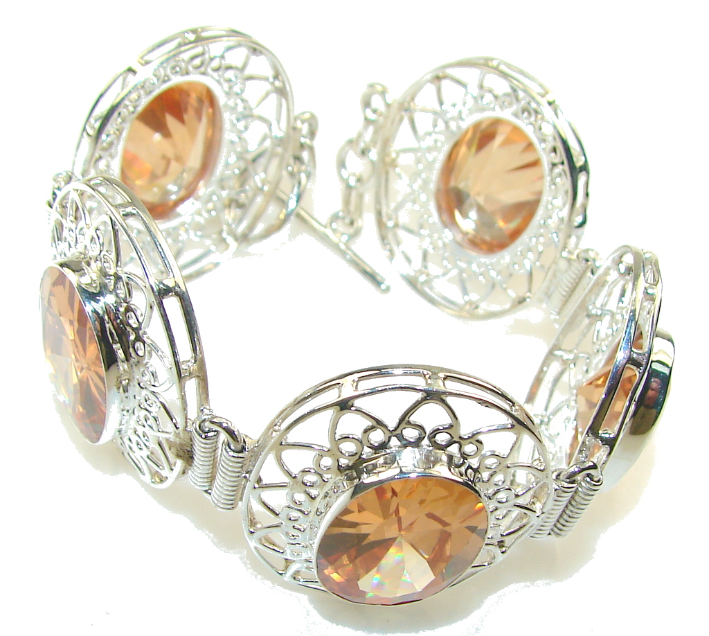 Rich Design!! Golden Topaz Quartz Sterling Silver Bracelet