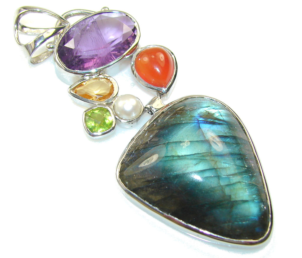 Big! Precious Vision Of Labradorite Sterling Silver Pendant