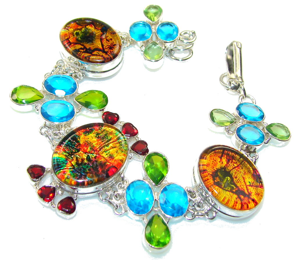 Excellent Orange Dichroic Glass Sterling Silver Bracelet