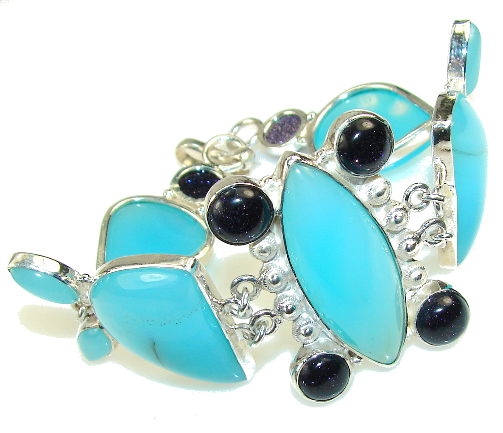Fantastic Blue Agate Sterling Silver Bracelet