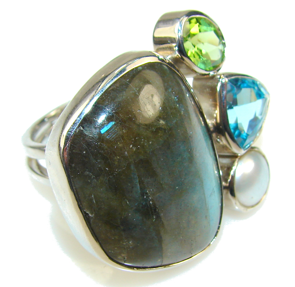 New Life!! Blue Labradorite Sterling Silver Ring s. 8