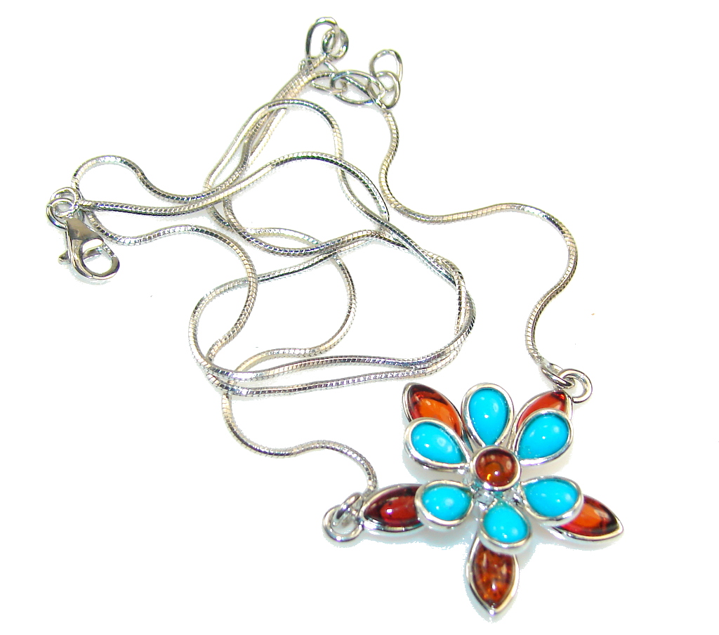 Beautiful Design!! Polish Amber Sterling Silver necklace