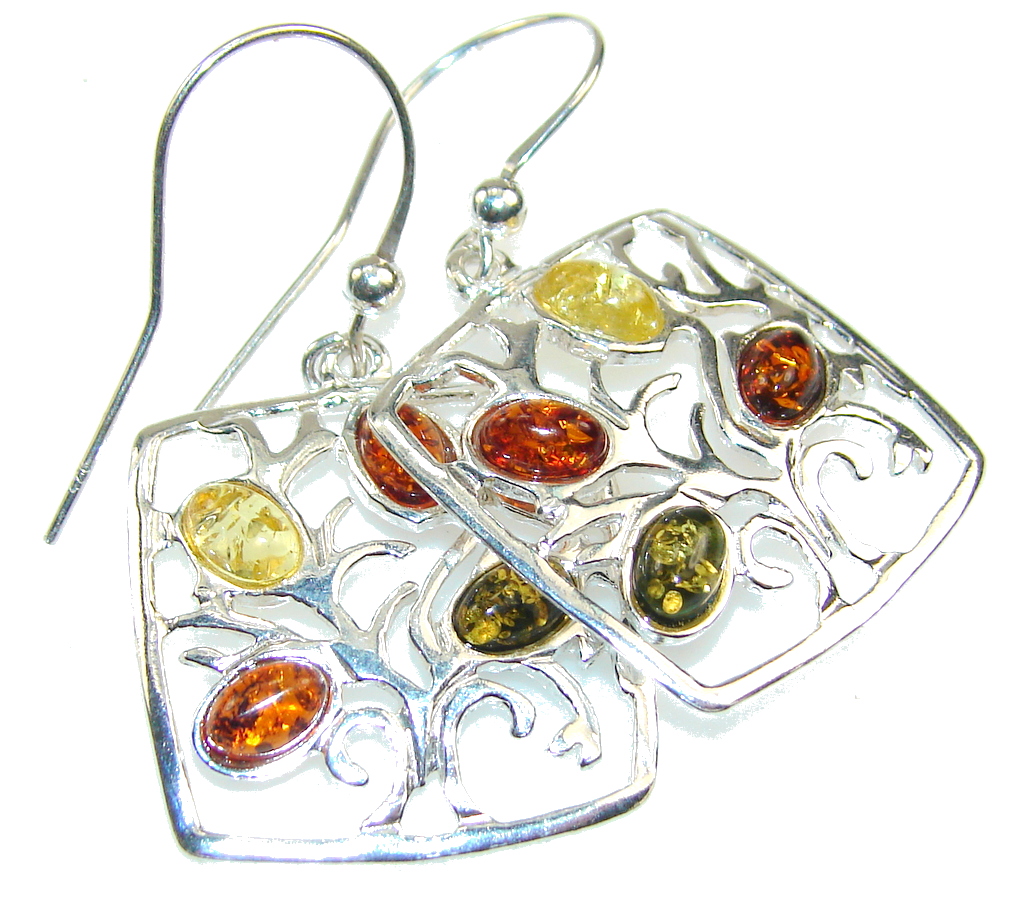 Fabulous Multicolor Polish Amber Sterling Silver earrings