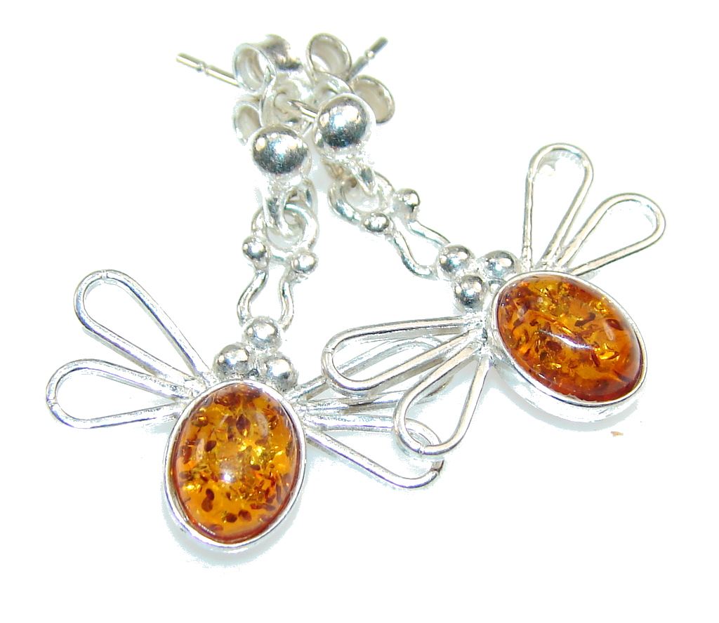 Delicate Brown Polish Amber Sterling Silver earrings