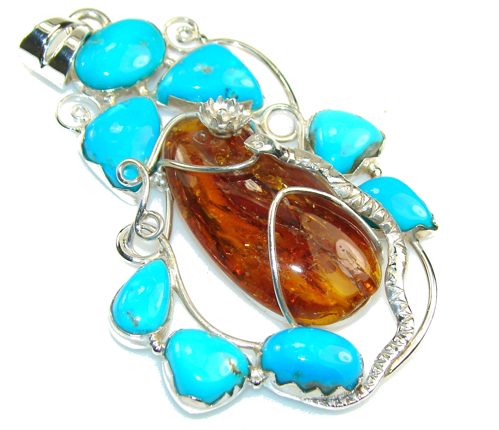 New Design!! Polish Amber Sterling Silver Pendant
