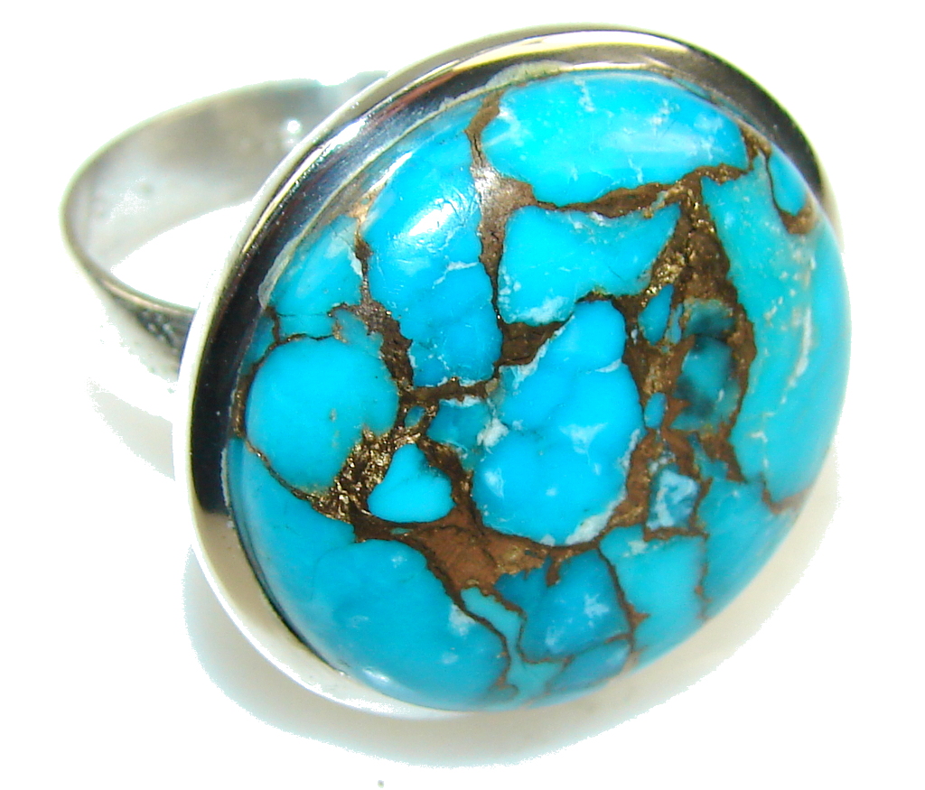 Blue Copper Turquoise Sterling Silver Ring s. 11 1/4