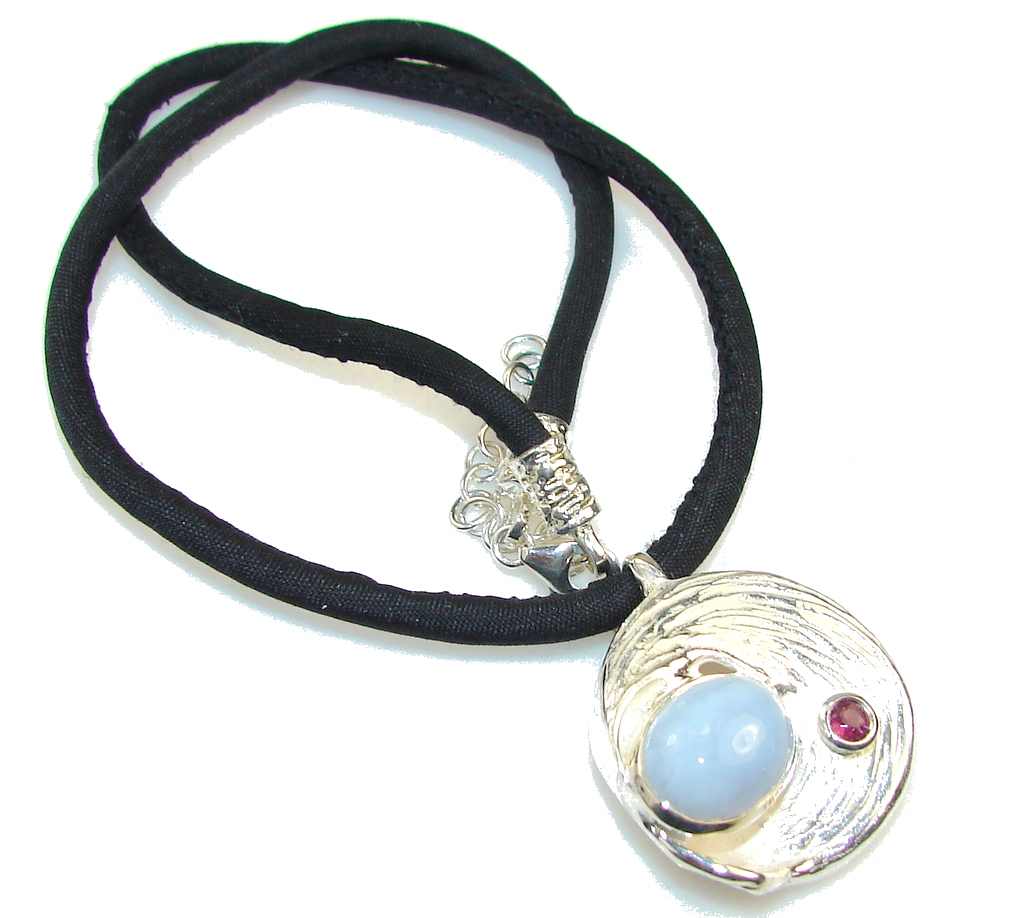 Delicate Italy Made Light Blue Agate Sterling Silver necklace