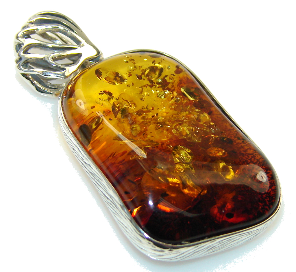 Natural Brown Polish Amber Sterling Silver Pendant