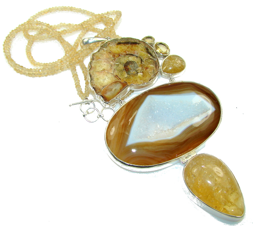 Huge Design Of Druzy Agate Sterling Silver necklace