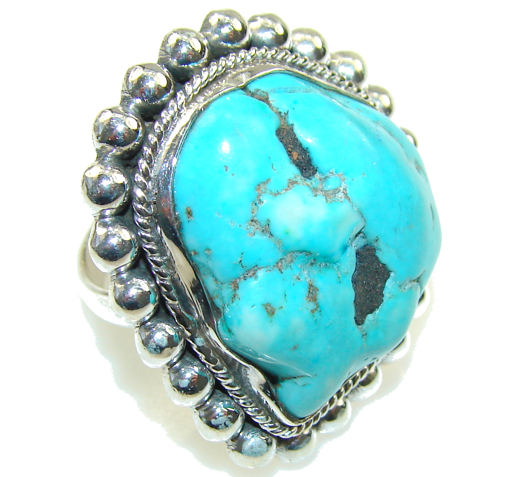 Stylish Blue Turquoise Sterling Silver Ring s. 10 1/4
