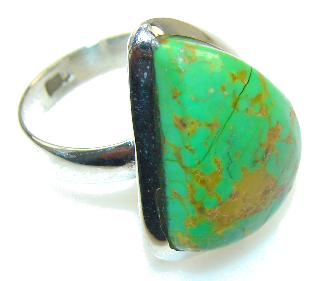 Classy Green Copper Turquoise Sterling Silver Ring s. 8
