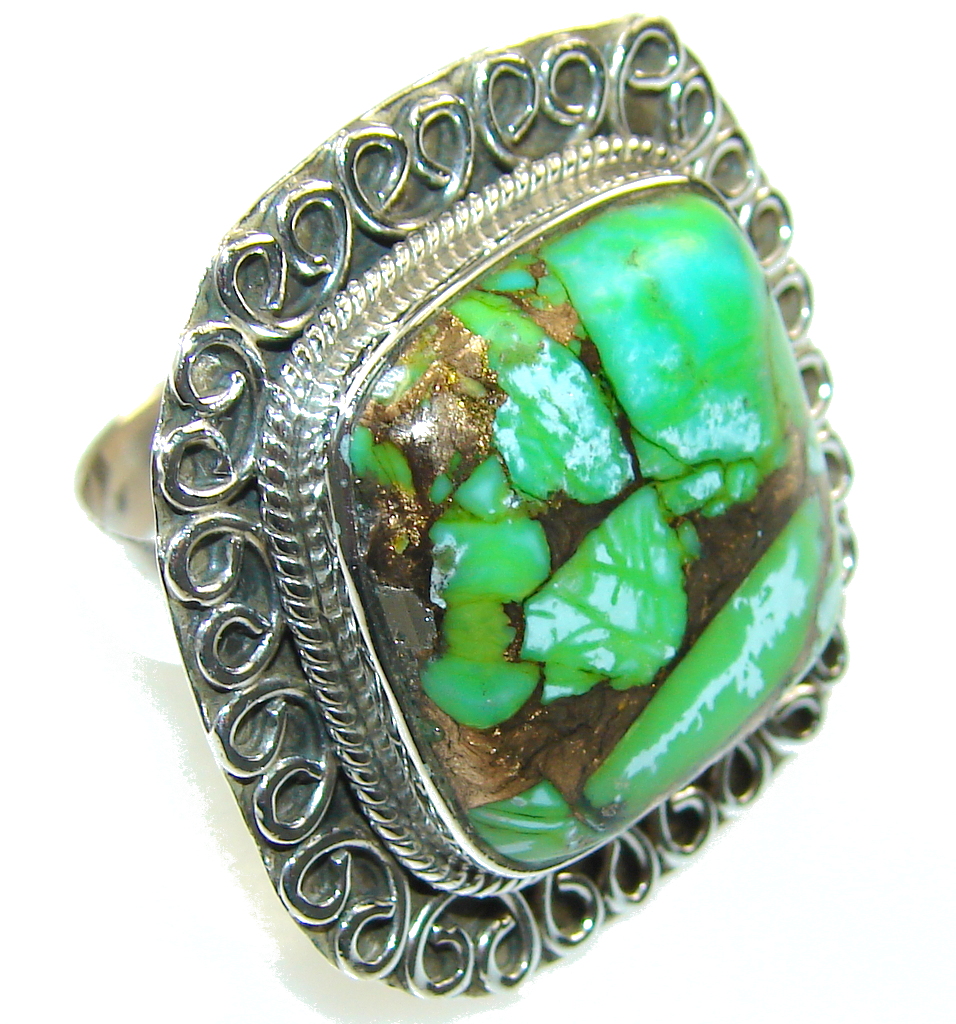 Amazing Green Copper Turquoise Sterling Silver Ring s. 7 1/2
