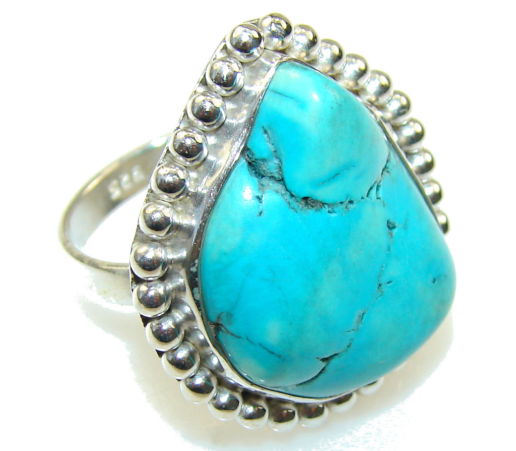 Brazilian Sea!! Blue Turquoise Sterling Silver Ring s. 6