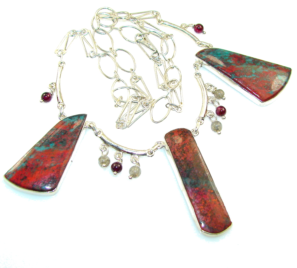Precious Design!! Red Sonora Jasper Sterling Silver Necklace